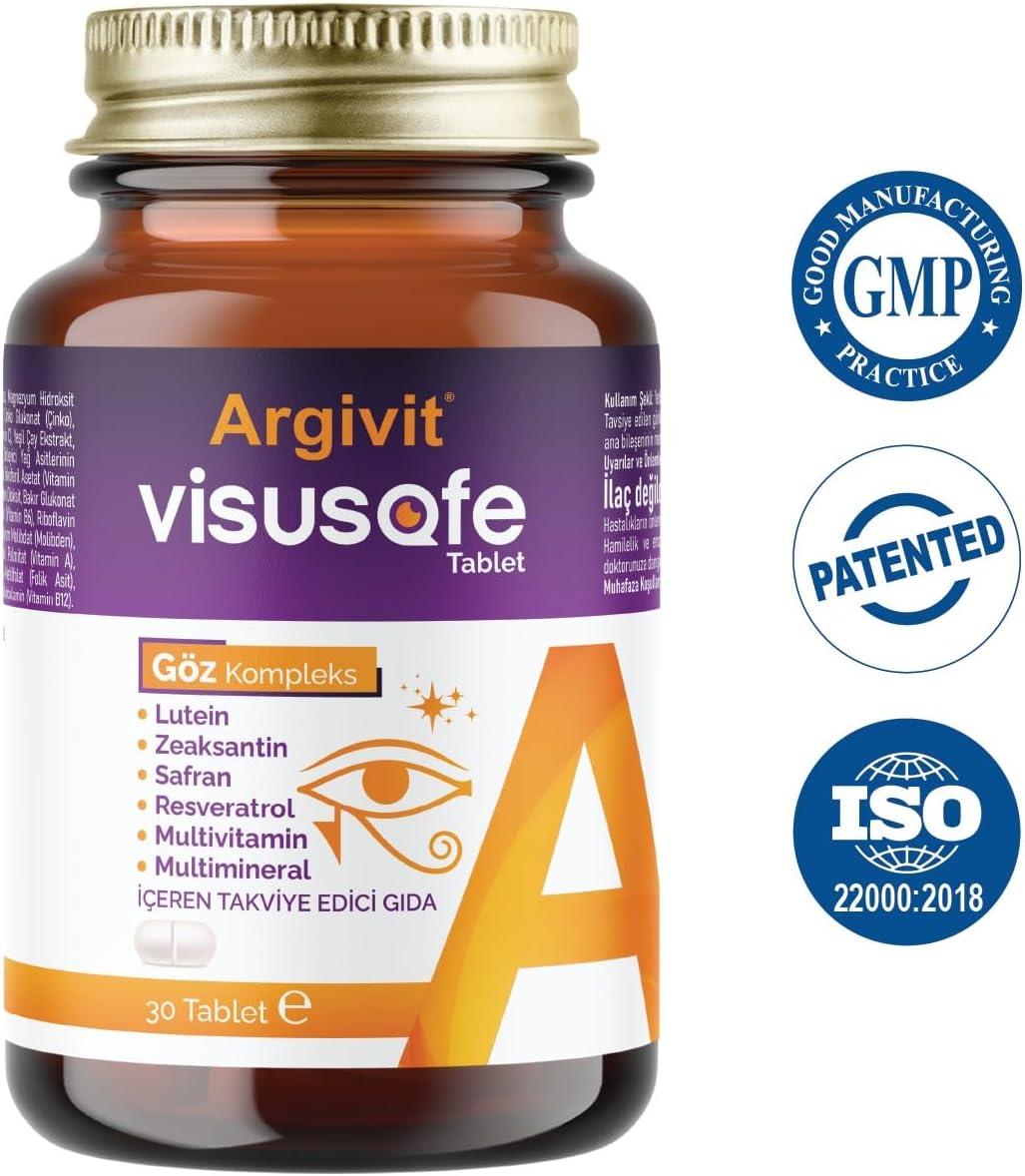 Argivit Visusafe 30 Tablet 2'li Paket - Göz Kompleks (Lutein, Zeaksantin, Safran, Resveratrol, Multivitamin Ve Multimineral)