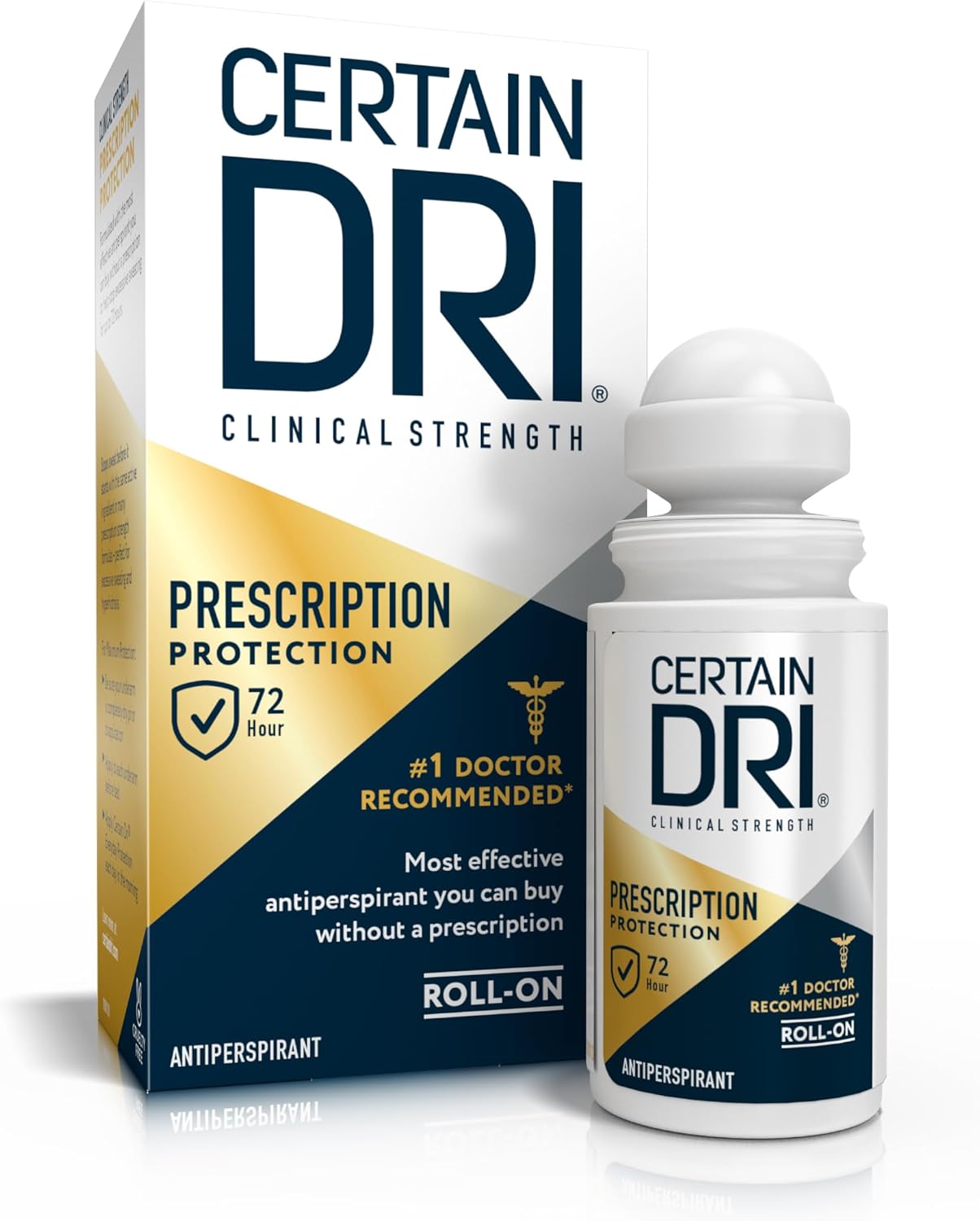 Certain Dri Prescription Strength Clinical Antiperspirant Roll-On Deodorant, Hyperhidrosis Treatment for Men & Women, Unscented, 1.2 Fl oz, 1 Pack