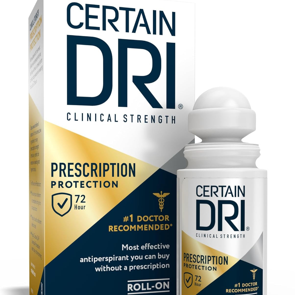 Certain Dri Prescription Strength Clinical Antiperspirant Roll-On Deodorant, Hyperhidrosis Treatment for Men & Women, Unscented, 1.2 Fl oz, 1 Pack